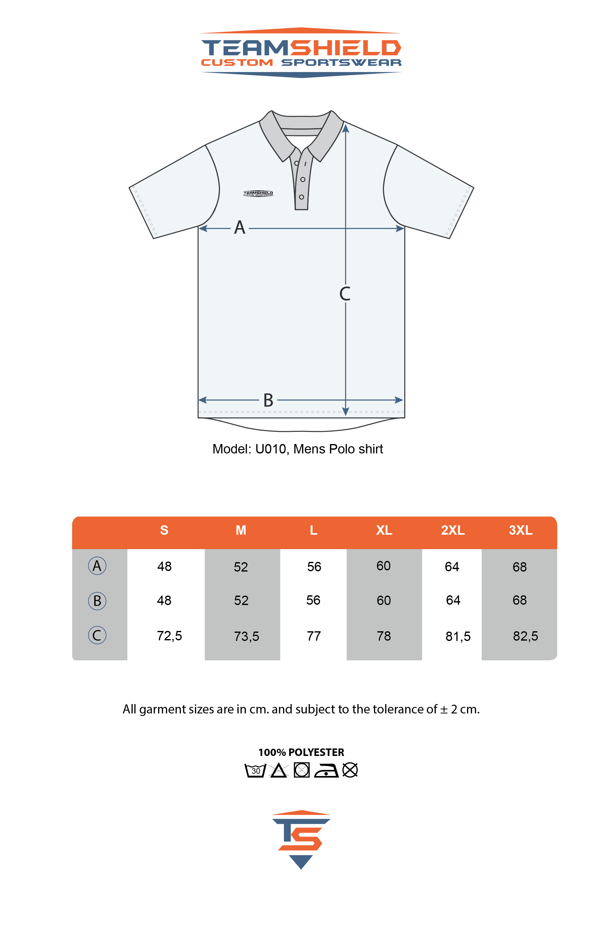 Teamshield-Custom-Teamwear-Sizechart-U010-Men-Unisex-Polo-Sublimation-Shirt